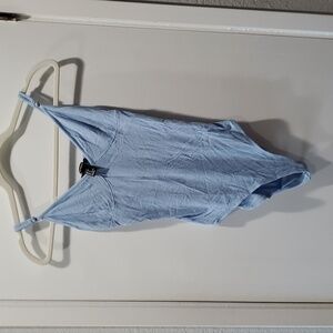 Forever 21 light blue ribbed worn bodysuit loose threads on straps flaws S